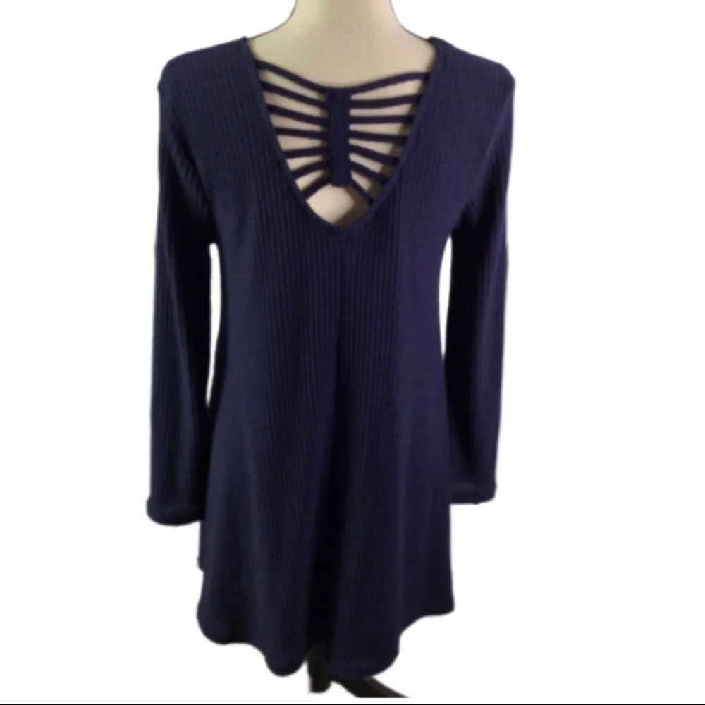 Alya Long Sleeve V-Back Dress Navy Blue Medium